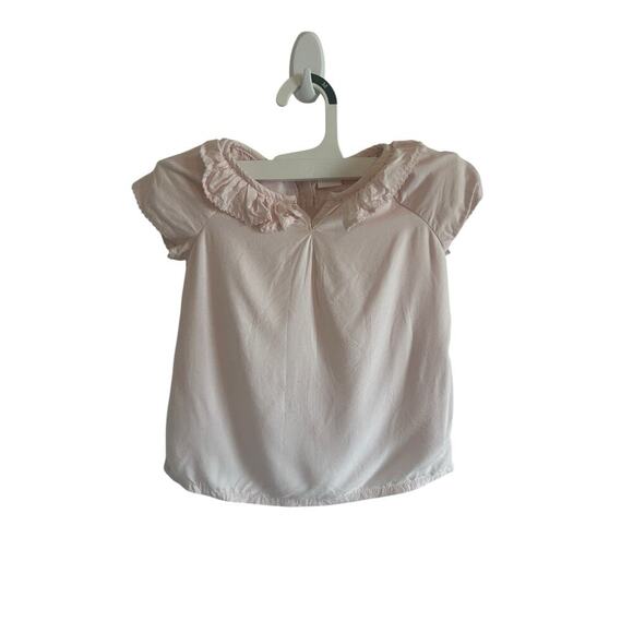 Edgehill Collection Girls 3T Pink Solid Short Sleeve Ruffle Collar Shirt - Picture 2 of 13